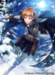  belt candy cape fire_emblem fire_emblem:_kakusei fire_emblem_cipher food gaia_(fire_emblem) gloves headband licking_lips male_focus matsurika_youko moon moonlight official_art orange_hair snow snowflakes snowing solo sword tongue tongue_out weapon 