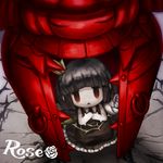  black_hair crown flower iron_maiden kizdollark lowres mini_crown red_eyes rose rose_(rose_to_tasogare_no_kojou) rose_to_tasogare_no_kojou solo thorns 