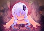  bare_shoulders blush breasts closed_eyes dress dress_pull hair_ornament low_twintails nipples no_bra petenshi_(dr._vermilion) purple_hair restrained saliva short_hair_with_long_locks small_breasts solo steam sweat tears tentacles through_wall twintails vocaloid voiceroid yuzuki_yukari 