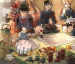  armor bad_id bad_pixiv_id blonde_hair blue_eyes brown_hair chopsticks closed_eyes cup eating food fruit glasses hakata_toushirou head_out_of_frame heater hibachi_(object) horikawa_kunihiro indian_style japanese_armor mandarin_orange military military_uniform miniboy multiple_boys obentou out_of_frame pink_hair red-framed_eyewear seiza short_hair shoulder_armor sitting sode souza_samonji soy_sauce tatami teapot tobacco_(tabakokobata) touken_ranbu tousou_(touken_ranbu) uniform yagen_toushirou yunomi 