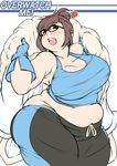  breasts brown_eyes brown_hair fat gotoshi huge_breasts mei_(overwatch) overwatch solo 