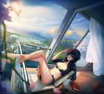  bakemonogatari balcony bandages bare_legs barefoot basketball black_hair blurry book breasts chair cherry_blossoms city cloud crossed_legs curtains day denim denim_shorts depth_of_field feet glass_table hanamonogatari highres huykho192 indoors kanbaru_suruga legs_up long_hair medium_breasts midriff monogatari_(series) open_clothes open_shirt petals ponytail railing realistic red_eyes shirt shorts sitting sky smile solo stairs table torii window wooden_floor zipper 