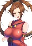  :d arm_belt bangs belt_buckle blush breasts brown_eyes brown_hair buckle china_dress chinese_clothes covered_nipples detached_sleeves dress guilty_gear guilty_gear_xrd hair_ornament hairclip kuradoberi_jam large_breasts long_hair long_sleeves looking_at_viewer open_mouth otsumami_(otsu-mugi) red_dress shiny shiny_clothes sleeveless sleeveless_dress smile solo swept_bangs tassel twintails very_long_hair wide_sleeves 