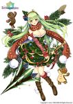  arm_warmers boots bow braid breasts brown_footwear candy candy_cane christmas christmas_tree_costume city_forest_online cleavage flower_knight_girl food full_body gingerbread_man green_bow green_hair green_sleeves hair_bow hairband knee_boots large_breasts long_hair looking_at_viewer mismatched_sleeves mominoki_(flower_knight_girl) object_namesake official_art polearm pom_pom_(clothes) red_bow red_scarf red_sleeves scarf smile solo spear standing weapon white_background yellow_eyes 