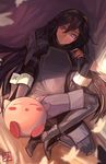  blue_eyes blue_hair commentary_request fire_emblem fire_emblem:_kakusei godsh0t highres kirby kirby_(series) long_hair lucina lying shoulder_pads sleeping smile super_smash_bros. symbol_in_eye tiara very_long_hair 