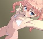  :3 armpits bikini blue_eyes blush breasts francie_gerard hair_ribbon liar_lawyer navel orange_hair reaching_out ribbon self_shot small_breasts solo swimsuit twintails v white_bikini world_witches_series 