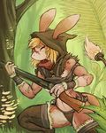  anthro big_ears blonde_hair breasts clothed clothing crouching eyes_closed female forest gun guoh hair hood kangaroo_rat mammal outside ranged_weapon rifle rodent scar skimpy sniper sniper_rifle solo tree weapon 