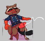  anthro ball_grab balls blush bottomless clothed clothing cum cumshot digitigrade duo erection front_view gloves guardians_of_the_galaxy humanoid_penis leaning leaning_back looking_pleasured male mammal marvel open_mouth orgasm penis raccoon redemption3445 retracted_foreskin rocket_raccoon solo_focus standing uncut uniform 