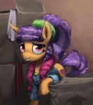  2016 bakuel box clothed clothing cutie_mark earth_pony equine female feral friendship_is_magic fur hair horse inside looking_at_viewer mammal my_little_pony orange_fur plaid_stripes_(mlp) pony purple_eyes purple_hair smile solo 