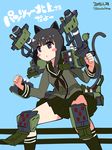  :o animal_ears bangs black_hair blunt_bangs blush_stickers cannon cat_ears cat_tail clenched_hands dated fighting_stance green_legwear green_skirt gun highres kantai_collection kitakami_(kantai_collection) kneehighs kuro_chairo_no_neko liger_zero liger_zero_panzer long_hair long_sleeves machinery missile_pod neckerchief pleated_skirt school_uniform serafuku skirt solo tail translated twitter_username weapon zoids zoids_shinseiki/zero 