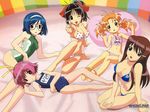  akimo_ayame bed bikini black_eyes black_hair blue_eyes blue_hair brown_eyes brown_hair finger_gun fuyude_yuri glasses hara_shouji haruno_sakura_(wandaba_style) kiku_8 long_hair lying megami multiple_girls natsuwa_himawari non-web_source one-piece_swimsuit one_eye_closed orange_hair pink_eyes pink_hair school_swimsuit short_hair smile star star_print swimsuit wallpaper wandaba_style watermark 