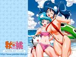  alternate_hairstyle bikini blue_hair breasts cameltoe covered_nipples day gambler_club highres hinata_aki huge_breasts innertube keroro_gunsou multiple_girls nishizawa_momoka one_eye_closed slingshot_swimsuit swimsuit twintails wallpaper 