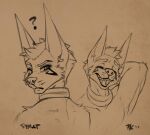  2017 ? anthro black-backed_jackal bust_portrait canid canine canis clothed clothing conditional_dnp ear_piercing ear_ring eyes_closed fluff-kevlar hair jackal laugh looking_back male mammal monochrome muscular muscular_male open_mouth partially_clothed piercing portrait simple_background sketch smile solo symat tattoo 