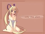  blonde_hair blue_eyes bottomless breasts cleavage copyright_request long_hair medium_breasts sikorsky solo wallpaper 