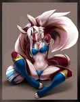  2015 absurd_res anthro bra breasts canine clothing distracting_watermark female green_eyes hi_res legwear looking_at_viewer mammal panties pinup pose sitting solo spread_legs spreading stockings underwear vexstacy watermark 