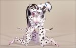  2016 anthro blue_eyes breast_squish breasts breasts_frottage canine chest_tuft claws collar dalmatian dalmatiannadine detailed digital_media_(artwork) dog duo eye_contact female female/female french_kissing fur gorsha_pendragon green_eyes hair half-closed_eyes hand_behind_back hand_on_hip hi_res kara_resch kissing kneeling long_hair mammal multi_nipple nipples nude pawpads ponytail presenting side_boob simple_background spots spotted_fur toe_claws tuft 