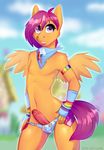  anthro crossgender equine erection feathered_wings feathers friendship_is_magic girly hi_res male mammal my_little_pony orange_feathers pegasus penis scootaloo_(mlp) solo uncut wings zazush-una 