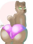  abstract_background absurd_res anthro bear big_butt brown_nose butt clothing female green_eyes hi_res looking_back mammal oddchurch panties rear_view signature simple_background solo underwear 