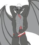  anthro armpits blueroses briefs clothing dragon hi_res horn knot male multi_arm multi_limb penis poking_out presenting simple_background solo tlailaxu tongue underwear white_background wings 
