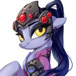  2016 crossover equine female feral hair horse mammal my_little_pony overwatch ponification pony rosycanvas simple_background smile solo white_background widowmaker_(overwatch) yellow_eyes 