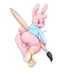  alpha_channel anthro anus backsack balls blush bottomless butt clothed clothing erection holding_object hoodie humanoid_penis inkbunny lagomorph lambent looking_at_viewer looking_back male mammal mascot naughty_face paintbrush penis rabbit rear_view running simple_background solo transparent_background 