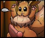  animal_genitalia animal_penis brown_fur canine canine_penis comic cute dialogue edit eevee english_text erection feral fox fur knot kuroodod male mammal nintendo penis pok&eacute;mon raised_arm reaction_image sam_(kuroodod) smile solo speech_bubble text video_games 