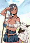  alpaca bad_id bad_pixiv_id black_hair breasts cleavage cross-laced_clothes dark_skin large_breasts long_hair monster_hunter monster_hunter_x moofah nemu_(nora) skirt smile solo 