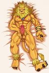  abs anthro armpit_hair balls beckoning digimon erection feline hi_res high-angle_view holding_penis humanoid_penis leomon lion looking_at_viewer lying male mamaduo mammal mane muscular nipples nude on_back pecs penis pinup plantigrade pose retracted_foreskin solo tongue tongue_out uncut vein veiny_penis 
