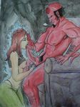  balls black_hair breasts brown_hair clothing demon erect_nipples fellatio female fire fondling hair hellboy hellboy_(series) human liz_sherman male male/female mammal mysfortune nipples not_furry oral pubes sex simple_background tongue 