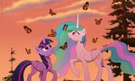  akeahi arthropod butterfly duo equine female friendship_is_magic hair horn insect mammal multicolored_hair my_little_pony nude outside pink_eyes princess_celestia_(mlp) purple_eyes sky twilight_sparkle_(mlp) winged_unicorn wings 