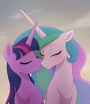  akeahi duo equine eyes_closed female hair horn mammal multicolored_hair my_little_pony outside smile tagme unicorn 