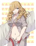  1girl artist_request blonde_hair breasts cleavage drill_hair green_eyes hair_over_one_eye long_hair midriff navel oriana_thomason solo to_aru_majutsu_no_index unbuttoned underboob unzipped 