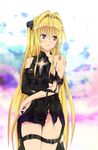  artist_request black_dress blonde_hair cleavage_cutout collarbone detached_sleeves dress highres konjiki_no_yami long_hair red_eyes solo to_love-ru torn_clothes torn_dress very_long_hair 