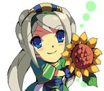  avril_vent_fleur bad_proportions blue_eyes braid enoo flower long_hair looking_at_viewer lowres oekaki sidelocks silver_hair smile solo sunflower upper_body wild_arms wild_arms_5 
