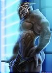 alien anhes butt clothing erection erection_under_clothes facial_markings loincloth looking_at_viewer male markings mass_effect mostly_nude muscular muscular_male penis penis_base penis_outline solo turian video_games 