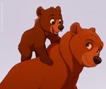  akeahi bear brother_bear brown_eyes brown_fur duo fur kenai koda male mammal simple_background smile tagme 