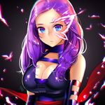  bare_shoulders blue_eyes breasts cleavage large_breasts long_hair looking_at_viewer marvel psylocke purple_hair rangsiwut_sangwatsharakul solo x-men 