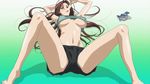  1girl barefoot breasts brown_hair erect_nipples feet ifukube_yahiro large_breasts long_hair navel no_bra screencap sweat tongue underboob yosuga_no_sora 