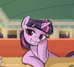  blush diner english_text equine feathered_wings feathers female feral friendship_is_magic horn lumineko mammal my_little_pony nerd patreon purple_eyes purple_feathers smug solo text twilight_sparkle_(mlp) winged_unicorn wings 