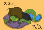  2016 alligator anthro brown_hair crocodilian dr_zombie drooling girly hair hi_res male pillow reptile russie saliva scalie simple_background sleeping 