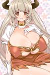  alicia_(granblue_fantasy) breasts cleavage cleavage_cutout cow_girl cow_horns demon_girl dress erect_nipples female gigantic_breasts gloves granblue_fantasy horns huge_breasts long_hair looking_at_viewer metk miniskirt open_mouth plump pointy_ears red_eyes silver_hair sitting skirt smile solo succubus thighs underboob white_gloves wide_hips 