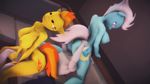  2016 3d_(artwork) absurd_res amber_eyes animal_genitalia animal_penis anthro areola big_breasts blue_hair breast_squish breasts cunnilingus digital_media_(artwork) equine erect_nipples fleetfoot_(mlp) friendship_is_magic group hair hi_res horse indigosfm mammal multicolored_hair my_little_pony navel nipples oral penetration penis pink_hair pony purple_eyes sex sitting smile soarin_(mlp) sofa spitfire_(mlp) vaginal wonderbolts_(mlp) 