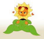  &lt;3 big_breasts blush breasts clothed clothing clothing_lift elfdrago eyelashes eyewear female flora_fauna flower freckles goggles lactating nipples open_mouth plant plants_vs_zombies pussy shirt shirt_lift simple_background solar_flare_(plants_vs_zombies) solo sunflower white_background 