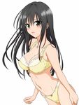  black_hair bra breasts brown_eyes cleavage collarbone highres kotegawa_yui large_breasts long_hair navel open_mouth panties simple_background solo to_love-ru underwear underwear_only white_background yellow_bra yellow_panties 