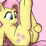  2016 anus butt cutie_mark equine female feral fluttershy_(mlp) friendship_is_magic fur hair lying mammal my_little_pony neighday on_back pegasus pink_background pink_hair pussy simple_background solo wings yellow_fur 