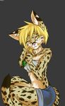  2012 anthro blonde_hair breasts clothed clothing emerald_(gem) feline female gem grey_background hair hutchyy jewelry looking_away mammal necklace serval simple_background smile solo tube_top yellow_eyes 