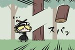  black_dress blonde_hair bow_(instrument) chibi dress emphasis_lines forest hat kurokoori lunasa_prismriver nature solo touhou tree 