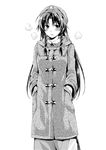  asou_shin beret blush braid breath coat greyscale hair_ribbon hands_in_pockets hat hong_meiling long_hair looking_at_viewer monochrome pants parted_lips ribbon side_slit solo steam touhou tress_ribbon twin_braids winter_clothes winter_coat 