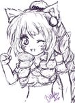  artist_name chibi female monochrome signature solo spot_color tinyqote white_background 