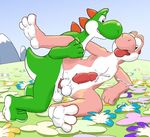  anal balls barefoot cum cum_on_ground duo green_scales male male/male mario_bros nintendo outside penis pink_scales scales scalie tala128 video_games yoshi 
